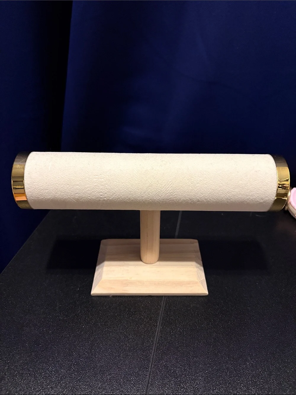 Cream T-Bar Jewelry Stand with Gold End Caps